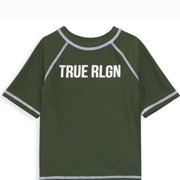 True Religion Boy Swim Shirt Olive Gree Baby Boy Short Sleeve Sz 4T - Picture 1 of 9